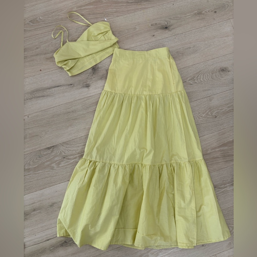 NWT Butter yellow 100% cotton tiered maxi set